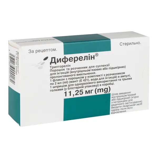 %Диферелин порошок для приготовления суспензии пролонгированного высвобождения 11,25 мг флакон растворитель 2 мл ампула шприц 2иглы №1