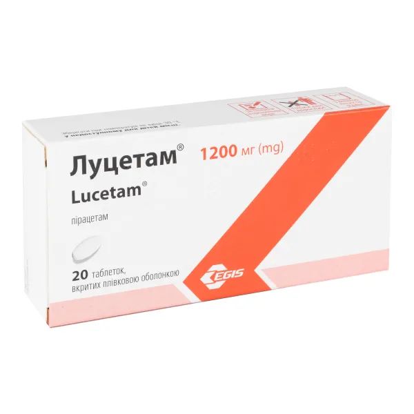 %Луцетам таблетки вкриті оболонкою 1200 мг №20