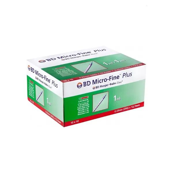 %Шприц инсулиновый BD Micro-Fine Plus 1 мл U-100 с иглой 30G (0,3 мм х 8 мм) №10