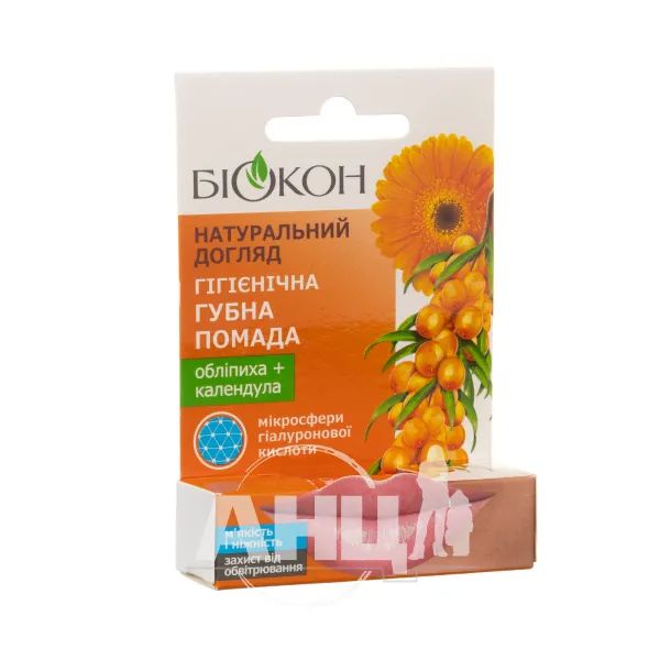 Гігієнічна губна помада Біокон обліпиха + календула натуральний догляд 4,6 г