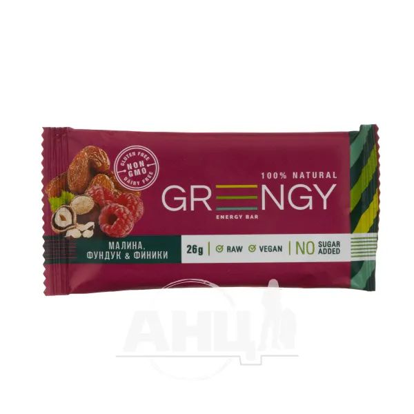 %Батончик Greengy финики, малина и фундук 26 г