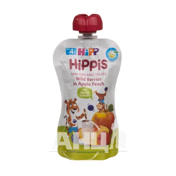 Пюре фруктове Hipp яблуко-персик-чорниця-малина з 4 місяців 100 г