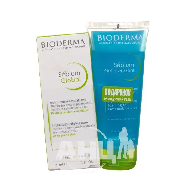 Набор Bioderma Sebium Global крем 30 мл + очищающий гель 100 мл