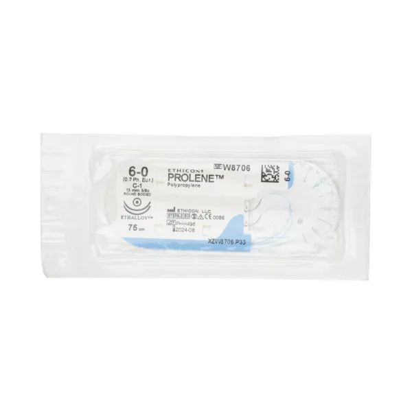 %Prolene w8706 6/0 75 см 2 голки 13мм кол 3/8 taperpoint №1