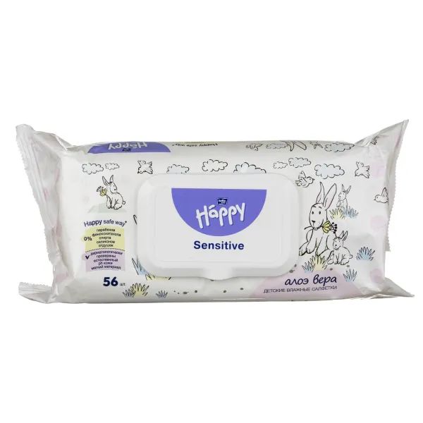 %Салфетки влажные для детей Bella Baby Happy Sensitive & Aloe vera №56