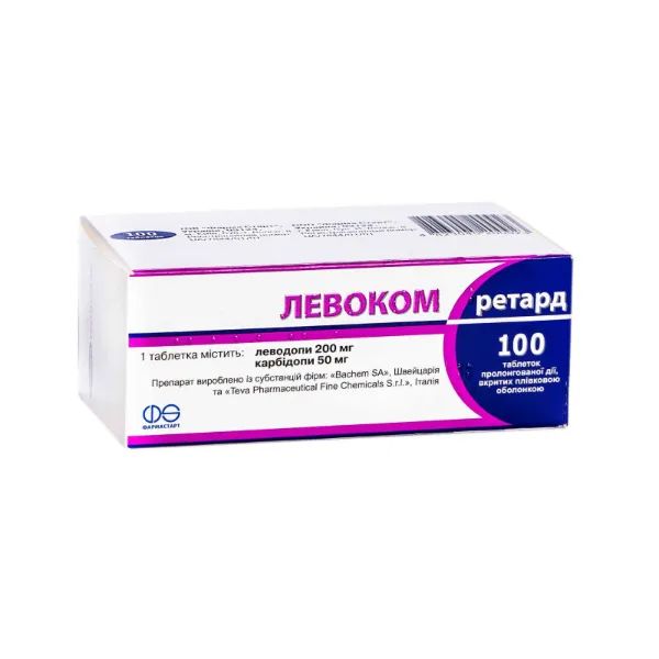 %Левоком ретард таблетки пролонгованої дії вкриті плівковою оболонкою 200 мг + 50 мг блістер №100