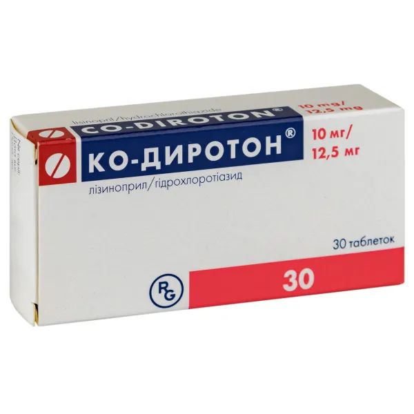 %Ко-Диротон таблетки 10 мг + 12,5 мг №30