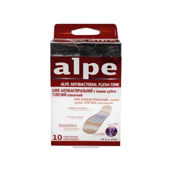 %Пластырь медицинский Alpe антибактериальный классик 76х19мм с ионами серебра №12