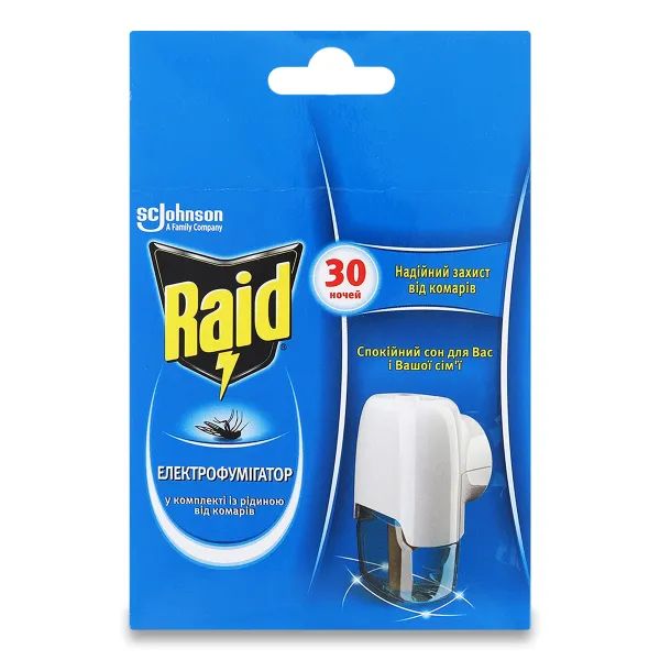 %Електрофумігатор Raid з рідиною від мух та комарів 30 ночей