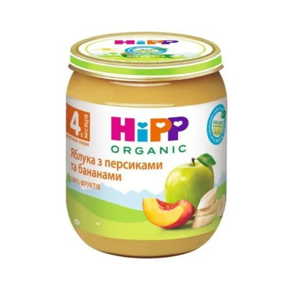 %Пюре фруктове Hipp банани та персики в яблучному пюре 125 г