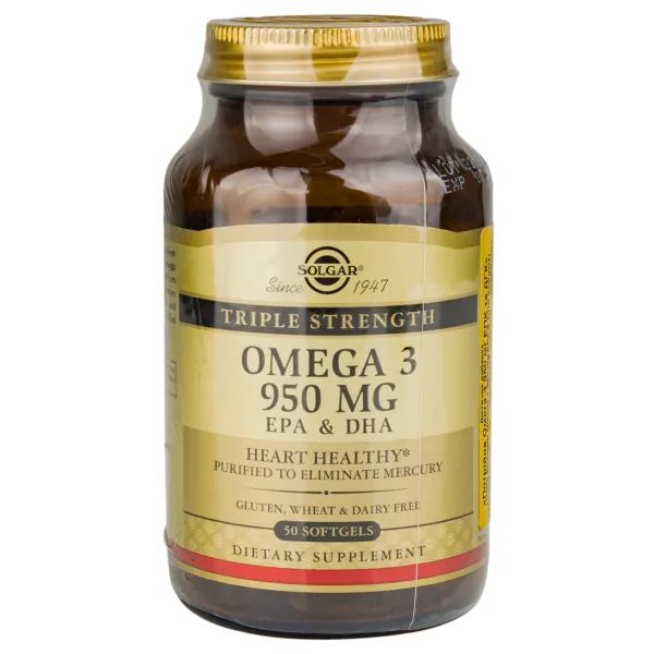 %Solgar Омега-3 потрійна 950 мг ЕПК та ДГК капсули №50