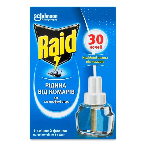 %Жидкость Raid против комаров для электрофумигаторов 30 ночей