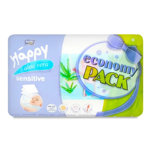 %Вологі серветки Bella Baby Happy Sensitive & Aloe Vera №56 х2