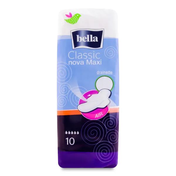 %Прокладки женские гигиенические Bella Classic Nova Maxi Drainette, с крылышками №10