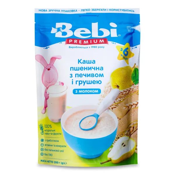%Молочна каша Bebi Premium для полудня пшеничне печиво з грушею 200 г