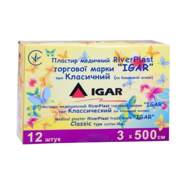 %Пластырь медицинский RiverPlast Igar 3 см х 500 см классический на хлопковой основе