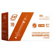 Шприц інсуліновий MP MedPlast, 1 мл U-100 з голкою 30G (0,3 мм х13 мм) №1