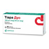Тіара Дуо таблетки вкриті плівковою оболонкою 160 мг + 25 мг №28