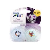 Пустышка Avent Classic 0-6 месяцев краб + пингвин 2 шт