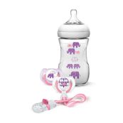 Набор Philips Avent пустышка + бутылочка Natural 260 мл для девочки