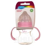 Пляшка фігурна з широким горлом для годування Lindo Premium А25 з силіконовою соскою і ручками 120 мл