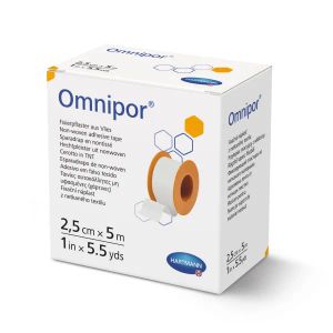 Пластырь фиксирующий гипоаллергенный из нетканого материала Omnipor 2,5 см х 5 м катушка №1