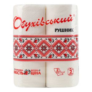 Рушники паперові білі тиснені двошарові обухівські №2