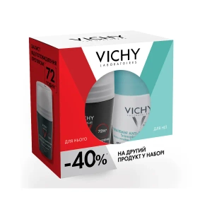 Набор антиперспирантов шариковых Vichy Мужской 72 часа защиты 50 мл и Женский 48 часов защиты 50 мл