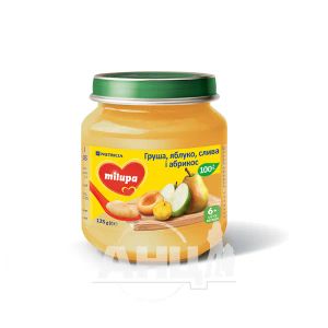 Пюре дитяче фруктове груша-яблуко-слива-абрикос Milupa з 6 місяців 125 г
