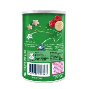 Пшеничні снеки Gerber Organic з бананом та малиною для дітей із 8 місяців 35 г