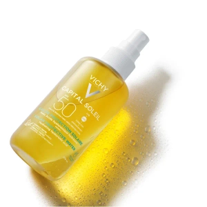 Сонцезахисний водний двофазний зволожуючий спрей Vichy Капіталь Солей SPF 50+ для обличчя і тіла з гіалуроновою кислотою 200 мл