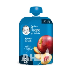 ПЮРЕ ГЕРБЕР ЯБЛОКО ПЕРСИК 150Г П/Э УП.  7205 Nestle