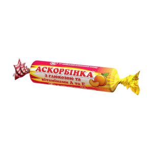 Аскорбинка с глюкозой и антиоксидантами, витаминами А и Е таблетки со вкусом персика №10