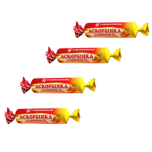 Аскорбінка з глюкозою та антиоксидантами, вітамінами А і Е таблетки зі смаком персика №10 упаковка 12 штук