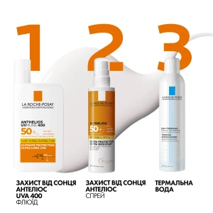 Легкий солнцезащитный флюид La Roche-Posay Антелиос UVA 400 SPF 50+ устойчивый к воде и поту для чувствительной кожи лица 50 мл