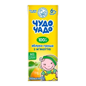 Сік Чудо-Чадо Яблучно-грушевий без цукру з м'якоттю 0.2 л
