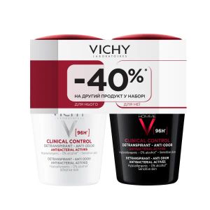 Набір антиперспірантів кулькових Vichy Део Клінікал Контрол Жіночий антиперспірант 96 годин 50 мл та Антиперспірант для чоловіків 96 годин захисту 50 мл