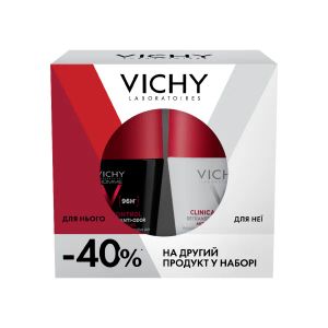 Набір антиперспірантів кулькових Vichy Део Клінікал Контрол Жіночий антиперспірант 96 годин 50 мл та Антиперспірант для чоловіків 96 годин захисту 50 мл