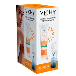 Солнцезащитный матирующий крем 3-в-1 Vichy Capital Soleil для жирной проблемной кожи лица SPF 50+ 50 мл  + Термальная вода 50 мл