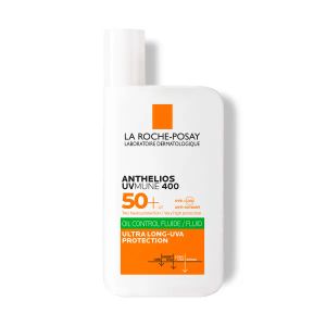Солнцезащитный легкий флюид La Roche-Posay Антелиос UVMune 400 Oil Control SPF 50+ с матирующим эффектом для жирной чувствительной кожи лица 50 мл