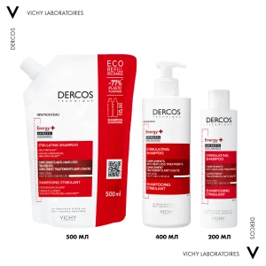 Тонізуючий шампунь Vichy Dercos Energy+ Stimulating Shampoo refill для боротьби з випадінням волосся, змінний блок 500 мл
