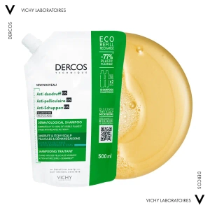Шампунь от перхоти Vichy Dercos Anti-Pelliculaire Anti-Dandruff Shampooing refill для нормальных и жирных волос, сменный блок 500 мл