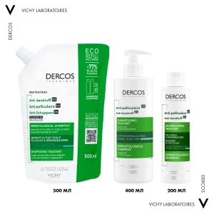 Шампунь от перхоти Vichy Dercos Anti-Pelliculaire Anti-Dandruff Shampooing refill для нормальных и жирных волос, сменный блок 500 мл