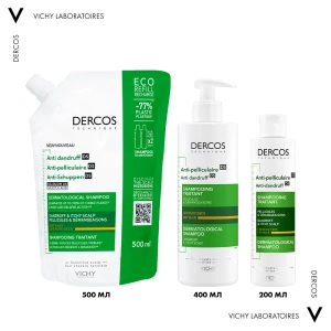 Шампунь від лупи Vichy Dercos Anti-Pelliculaire Anti-Dandruff Shampooing refill для сухого волосся, змінний блок 500 мл