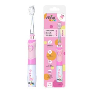 Зубная щетка электрическая детская звуковая Vega Kids VK-400P LIGHT-UP розовая