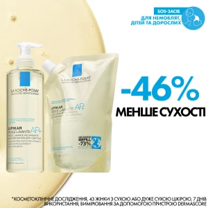 Ліпідовідновлюючий очищуючий засіб La Roche Posay Ліпікар Олія АП+ для ванни та душу для немовлят, дітей та дорослих 400 мл змінний блок
