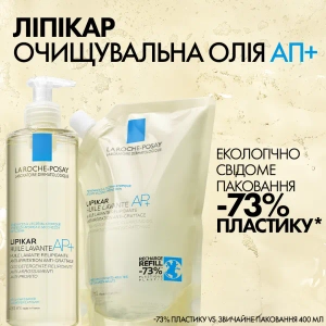 Ліпідовідновлюючий очищуючий засіб La Roche Posay Ліпікар Олія АП+ для ванни та душу для немовлят, дітей та дорослих 400 мл змінний блок