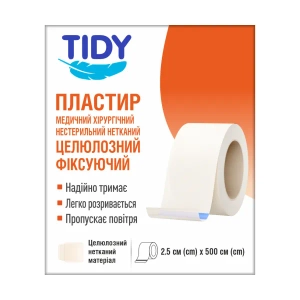 Пластырь Tidy 2,5 см х 500 см целлюлозный на нетканевой основе фиксирующий №1