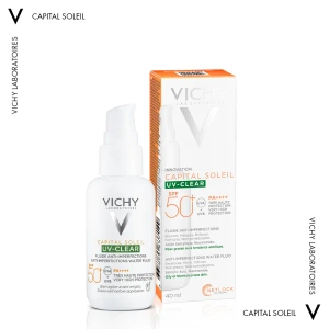 Щоденний сонцезахисний невагомий флюїд Vichy Капіталь Солей SPF 50+ для шкіри схильної до жирності та недосконалостей 40 мл