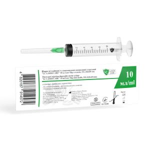 Шприц 10 мл 3-х компонентный LC Laser Care Luer Slip игла 21G (0,8 х 40 мм) №1